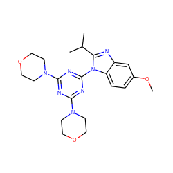 COc1ccc2c(c1)nc(C(C)C)n2-c1nc(N2CCOCC2)nc(N2CCOCC2)n1 ZINC000095582085