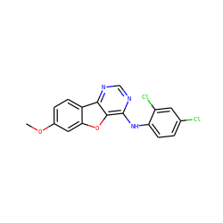 COc1ccc2c(c1)oc1c(Nc3ccc(Cl)cc3Cl)ncnc12 ZINC000095593642