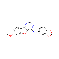 COc1ccc2c(c1)oc1c(Nc3ccc4c(c3)OCO4)ncnc12 ZINC000095595208
