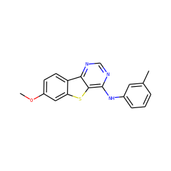 COc1ccc2c(c1)sc1c(Nc3cccc(C)c3)ncnc12 ZINC000095594173