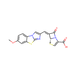 COc1ccc2c(c1)sc1nc(/C=C3/C(=O)N4C(C(=O)O)=CS[C@H]34)cn12 ZINC000013586482