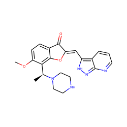 COc1ccc2c(c1[C@H](C)N1CCNCC1)O/C(=C\c1[nH]nc3ncccc13)C2=O ZINC000213959826