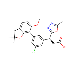 COc1ccc2c(c1-c1cc(Cl)cc([C@H](CC(=O)O)c3nnc(C)o3)c1)OC(C)(C)C2 ZINC000219450907