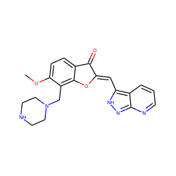 COc1ccc2c(c1CN1CCNCC1)O/C(=C\c1[nH]nc3ncccc13)C2=O ZINC000206048956