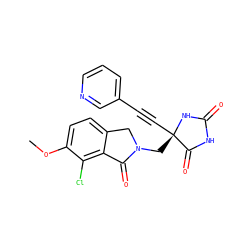 COc1ccc2c(c1Cl)C(=O)N(C[C@@]1(C#Cc3cccnc3)NC(=O)NC1=O)C2 ZINC000143611502