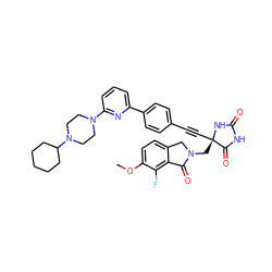 COc1ccc2c(c1F)C(=O)N(C[C@@]1(C#Cc3ccc(-c4cccc(N5CCN(C6CCCCC6)CC5)n4)cc3)NC(=O)NC1=O)C2 ZINC000143429605