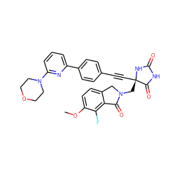 COc1ccc2c(c1F)C(=O)N(C[C@@]1(C#Cc3ccc(-c4cccc(N5CCOCC5)n4)cc3)NC(=O)NC1=O)C2 ZINC000143451455