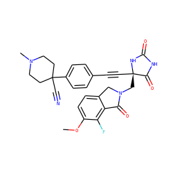 COc1ccc2c(c1F)C(=O)N(C[C@@]1(C#Cc3ccc(C4(C#N)CCN(C)CC4)cc3)NC(=O)NC1=O)C2 ZINC000096173609