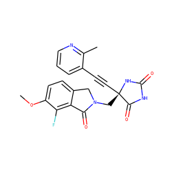 COc1ccc2c(c1F)C(=O)N(C[C@@]1(C#Cc3cccnc3C)NC(=O)NC1=O)C2 ZINC000167571651