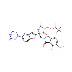 COc1ccc2c(c1F)C(=O)N(C[C@@]1(c3cc4nc(N5CCNC(=O)C5)ccc4o3)NC(=O)N(COC(=O)C(C)(C)C)C1=O)C2 ZINC000141884560