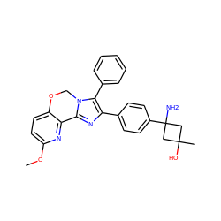 COc1ccc2c(n1)-c1nc(-c3ccc(C4(N)CC(C)(O)C4)cc3)c(-c3ccccc3)n1CO2 ZINC000169703902