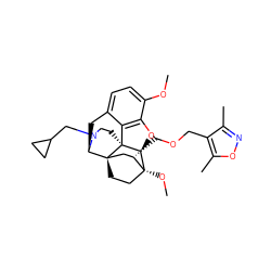 COc1ccc2c3c1O[C@@H]1[C@]34CCN(CC3CC3)[C@H](C2)[C@]42CC[C@@]1(OC)[C@@H](COCc1c(C)noc1C)C2 ZINC000114771322