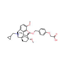 COc1ccc2c3c1O[C@@H]1[C@]34CCN(CC3CC3)[C@H](C2)[C@]42CC[C@@]1(OC)[C@@H](COCc1ccc(OCC(=O)O)cc1)C2 ZINC000148735970