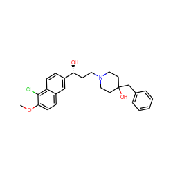 COc1ccc2cc([C@H](O)CCN3CCC(O)(Cc4ccccc4)CC3)ccc2c1Cl ZINC000084756895