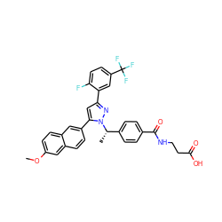 COc1ccc2cc(-c3cc(-c4cc(C(F)(F)F)ccc4F)nn3[C@@H](C)c3ccc(C(=O)NCCC(=O)O)cc3)ccc2c1 ZINC000095093517