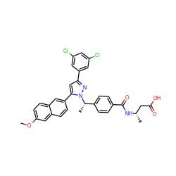 COc1ccc2cc(-c3cc(-c4cc(Cl)cc(Cl)c4)nn3[C@@H](C)c3ccc(C(=O)N[C@@H](C)CC(=O)O)cc3)ccc2c1 ZINC000653847531