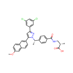 COc1ccc2cc(-c3cc(-c4cc(Cl)cc(Cl)c4)nn3[C@@H](C)c3ccc(C(=O)NC[C@H](C)C(=O)O)cc3)ccc2c1 ZINC000653853975