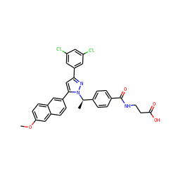 COc1ccc2cc(-c3cc(-c4cc(Cl)cc(Cl)c4)nn3[C@H](C)c3ccc(C(=O)NCCC(=O)O)cc3)ccc2c1 ZINC000095574316