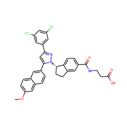 COc1ccc2cc(-c3cc(-c4cc(Cl)cc(Cl)c4)nn3[C@H]3CCc4cc(C(=O)NCCC(=O)O)ccc43)ccc2c1 ZINC000653844297
