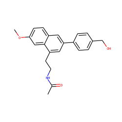 COc1ccc2cc(-c3ccc(CO)cc3)cc(CCNC(C)=O)c2c1 ZINC000040406744