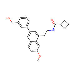 COc1ccc2cc(-c3cccc(CO)c3)cc(CCNC(=O)C3CCC3)c2c1 ZINC000040916173