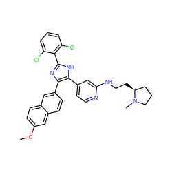 COc1ccc2cc(-c3nc(-c4c(Cl)cccc4Cl)[nH]c3-c3ccnc(NCC[C@H]4CCCN4C)c3)ccc2c1 ZINC000049917841