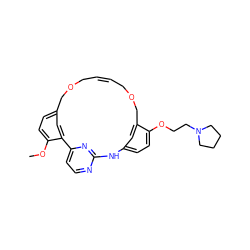 COc1ccc2cc1-c1ccnc(n1)Nc1ccc(OCCN3CCCC3)c(c1)COCC=CCOC2 ZINC000254133985