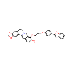 COc1ccc2cc3[n+](cc2c1OCCCOc1ccc(-c2cc4ccccc4o2)cc1)CCc1cc2c(cc1-3)OCO2 ZINC000084616777