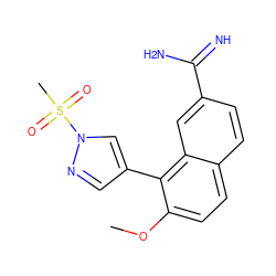 COc1ccc2ccc(C(=N)N)cc2c1-c1cnn(S(C)(=O)=O)c1 ZINC000012503001