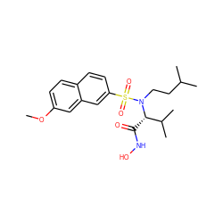 COc1ccc2ccc(S(=O)(=O)N(CCC(C)C)[C@@H](C(=O)NO)C(C)C)cc2c1 ZINC000073166901