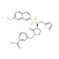 COc1ccc2ccc(S(=O)(=O)N(Cc3cccs3)[C@H]3CCN(Cc4cccc(C(=N)N)c4)C3=O)cc2c1 ZINC000027108636