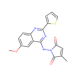 COc1ccc2nc(-c3cccs3)nc(NN3C(=O)C=C(C)C3=O)c2c1 ZINC000001489582