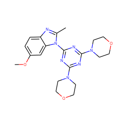 COc1ccc2nc(C)n(-c3nc(N4CCOCC4)nc(N4CCOCC4)n3)c2c1 ZINC000095585260