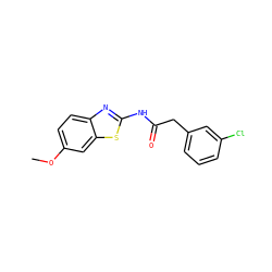 COc1ccc2nc(NC(=O)Cc3cccc(Cl)c3)sc2c1 ZINC000169309120