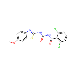 COc1ccc2nc(NC(=O)NC(=O)c3c(Cl)cccc3Cl)sc2c1 ZINC000299830519