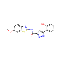 COc1ccc2nc(NC(=O)c3cc(-c4ccccc4O)[nH]n3)sc2c1 ZINC000005343174