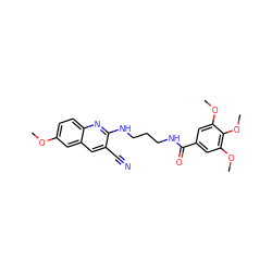 COc1ccc2nc(NCCCNC(=O)c3cc(OC)c(OC)c(OC)c3)c(C#N)cc2c1 ZINC000020151440