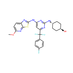 COc1ccc2nc(Nc3cc(C(F)(F)c4ccc(F)cc4)nc(N[C@H]4CC[C@H](O)CC4)n3)sc2n1 ZINC000261152303