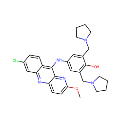 COc1ccc2nc3cc(Cl)ccc3c(Nc3cc(CN4CCCC4)c(O)c(CN4CCCC4)c3)c2n1 ZINC000003882897