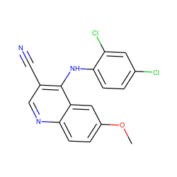 COc1ccc2ncc(C#N)c(Nc3ccc(Cl)cc3Cl)c2c1 ZINC000013862197