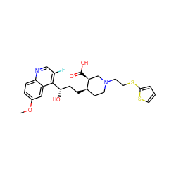 COc1ccc2ncc(F)c([C@@H](O)CC[C@@H]3CCN(CCSc4cccs4)C[C@@H]3C(=O)O)c2c1 ZINC000009132595