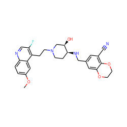 COc1ccc2ncc(F)c(CCN3CC[C@H](NCc4cc(C#N)c5c(c4)OCCO5)[C@H](O)C3)c2c1 ZINC000045334794