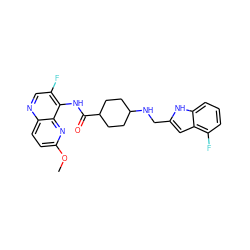 COc1ccc2ncc(F)c(NC(=O)C3CCC(NCc4cc5c(F)cccc5[nH]4)CC3)c2n1 ZINC000045188898