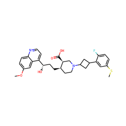 COc1ccc2nccc([C@@H](O)CC[C@@H]3CCN(C4CC(c5cc(SC)ccc5F)C4)C[C@@H]3C(=O)O)c2c1 ZINC000096905572