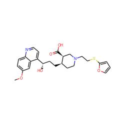 COc1ccc2nccc([C@@H](O)CC[C@@H]3CCN(CCSc4ccco4)C[C@@H]3C(=O)O)c2c1 ZINC000095572649