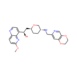 COc1ccc2nccc([C@H](O)C[C@@H]3CC[C@@H](NCc4cc5c(cn4)OCCO5)CO3)c2n1 ZINC000096284040