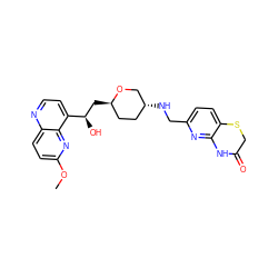 COc1ccc2nccc([C@H](O)C[C@@H]3CC[C@@H](NCc4ccc5c(n4)NC(=O)CS5)CO3)c2n1 ZINC000096284051