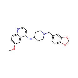 COc1ccc2nccc(NC3CCN(Cc4ccc5c(c4)OCO5)CC3)c2c1 ZINC000013685223