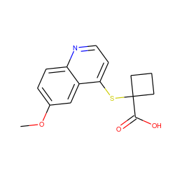 COc1ccc2nccc(SC3(C(=O)O)CCC3)c2c1 ZINC000220385043