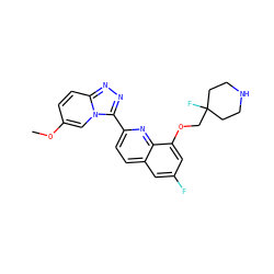 COc1ccc2nnc(-c3ccc4cc(F)cc(OCC5(F)CCNCC5)c4n3)n2c1 ZINC000096175102